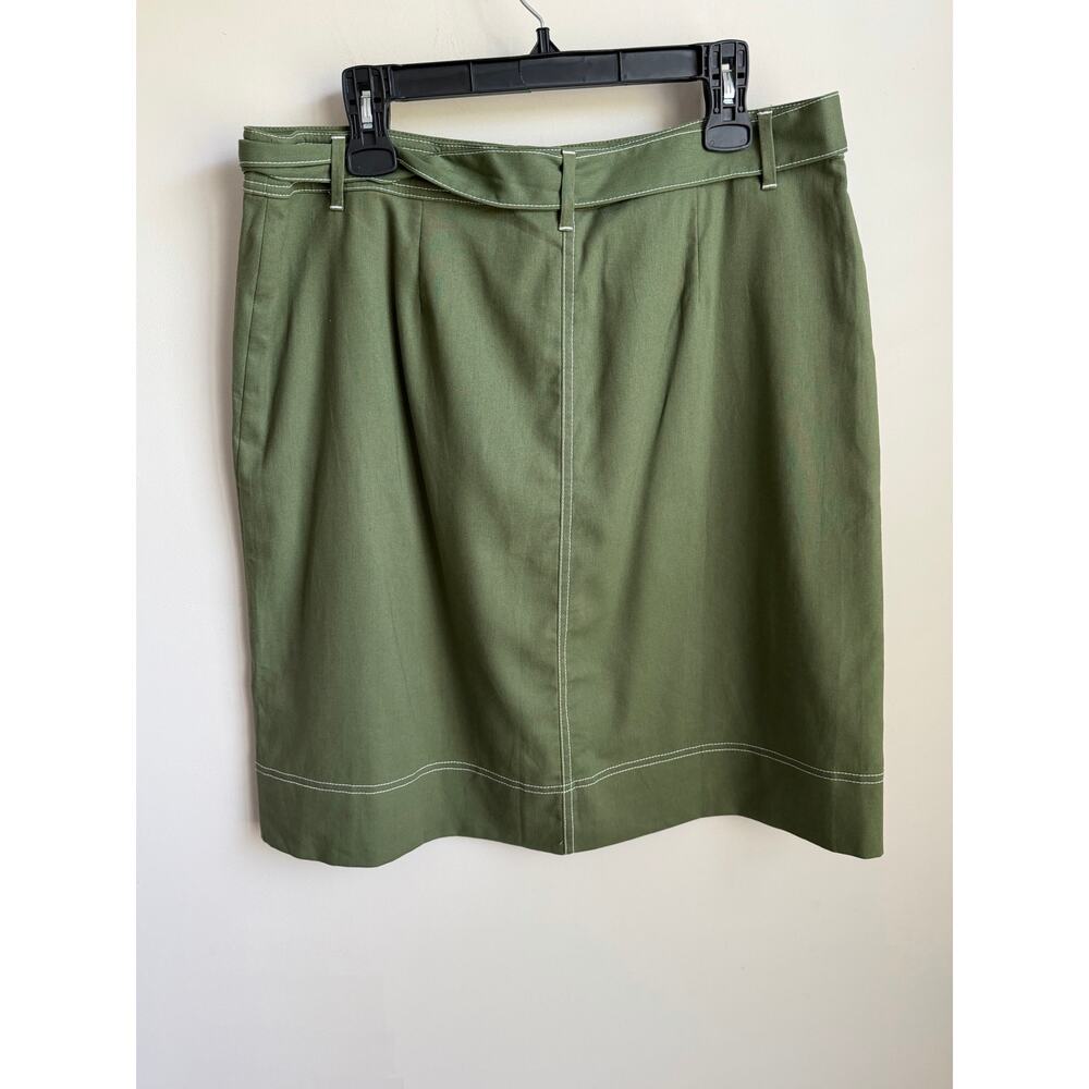 J. Crew Linen-Blend Button-Through Belted A-Line Midi Skirt Utility Green 14 NWT - Picture 5 of 9